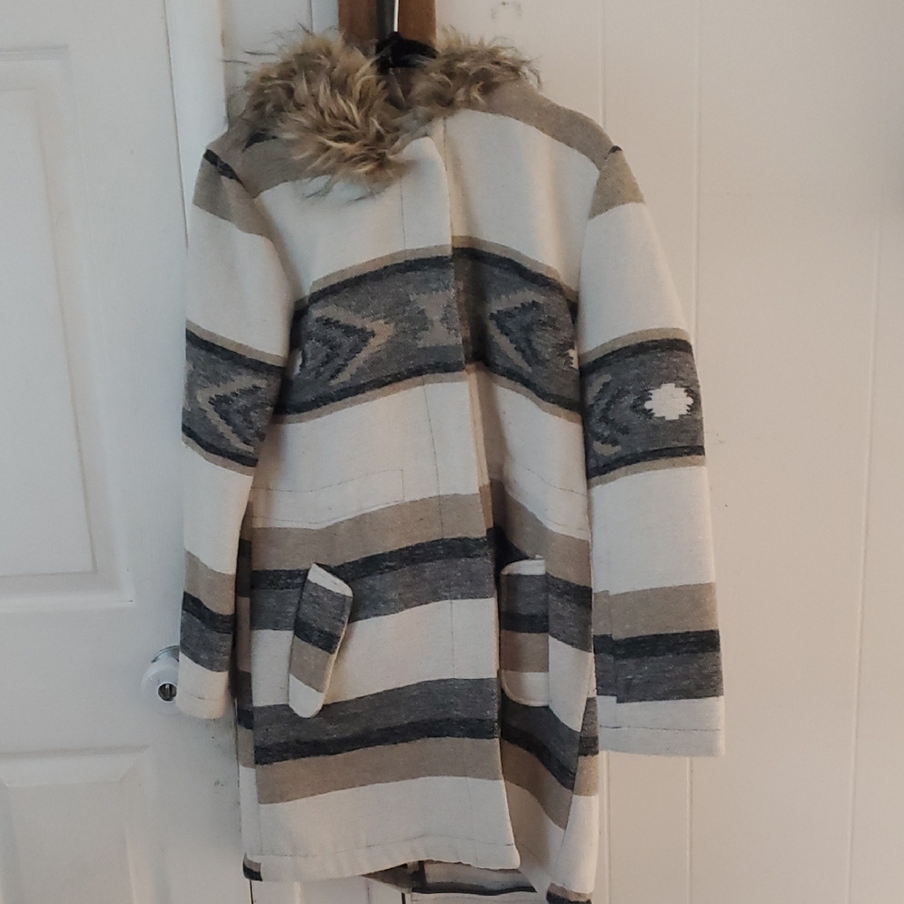 BB Dakota Cream and Gray Striped Teddy Jacket